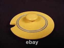 EXTREMELY RARE BLUE INCISED DOUBLE BAND MUSTARD POT with LID YELLOW WARE MINT