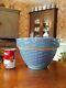 EXTREMELY RARE Blue Stoneware BASKETWEAVE PATTERN Mixing Bowl Yelloware