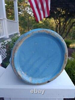 EXTREMELY RARE COLOR Blue On Blue Gray SPONGEWARE Pitcher Stoneware Salt Glaze