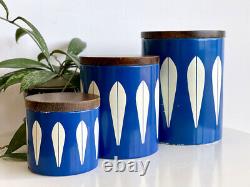 EXTREMELY RARE FIND Cathrineholm'Lotus' canisters, in blue (x3)