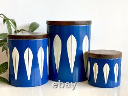 EXTREMELY RARE FIND Cathrineholm'Lotus' canisters, in blue (x3)
