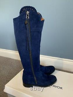 EXTREMELY RARE Fairfax & Favor ROYAL BLUE Suede Regina Boots. VGC. Flat. Sz 4