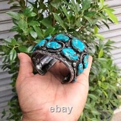 EXTREMELY RARE Native American Navajo MEN'S STERLING SILVER &TURQUOISE Bracelet