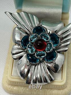 EXTREMELY RARE Pennino Red & Blue Bullet Glass Fur Clip Brooch Vintage