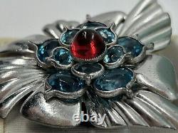 EXTREMELY RARE Pennino Red & Blue Bullet Glass Fur Clip Brooch Vintage