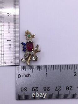 EXTREMELY RARE TRIFARI JEWEL BELLY ROOSTER PIN 40s/50s RED-WHITE-BLUE (C986)