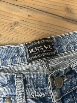 EXTREMELY RARE! Versace Vintage Big Logo Light Blue Denim Jeans Size 28-29