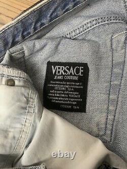 EXTREMELY RARE! Versace Vintage Big Logo Light Blue Denim Jeans Size 28-29