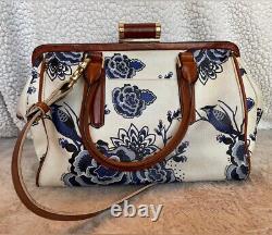 EXTREMELY RARE Vintage Brahmin Frame Satchel in Blue Delft Floral