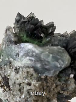 Extreme Dark Green Black Apophyllite Rare Crystals with Blue Green Stilbite