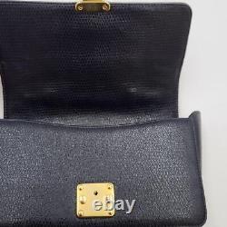 Extreme Fendi Handbag Rare Lizard Dark Blue Gold Hardware 83597