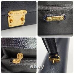 Extreme Fendi Handbag Rare Lizard Dark Blue Gold Hardware 83597