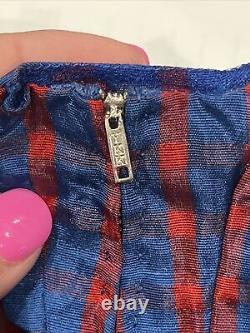 Extremely RARE 1966 Vintage Barbie Beau Time Plaid Dress #1651 Red Bow JAPAN