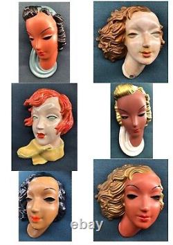 Extremely RARE Art Deco Wall mask Goldscheider Ceramics Wien Austria LOT x7