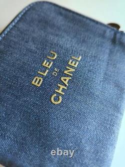 Extremely RARE Authentic CHANEL Novelty Card Holder Card Case navy Makeup pouch
