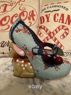 Extremely RARE? Irregular Choice Cherry Deer Blue Christmas Heels Shoes EU 38