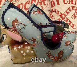 Extremely RARE? Irregular Choice Cherry Deer Blue Christmas Heels Shoes EU 38