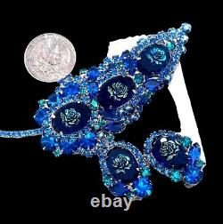 Extremely RARE Juliana D&E Large Brooch & Earring Set Iridescent Blue Roses
