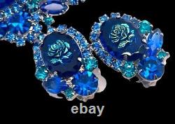 Extremely RARE Juliana D&E Large Brooch & Earring Set Iridescent Blue Roses
