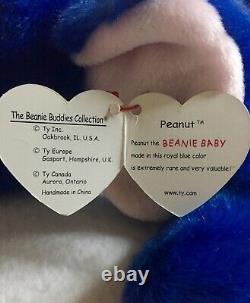 Extremely RARE Ty Beanie Buddy peanut the royal blue elephant! Very VALUABLE