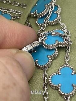 Extremely? RARE Van Cleef & Arpels 18K WG 20 Motif Turquoise Alhambra Necklace
