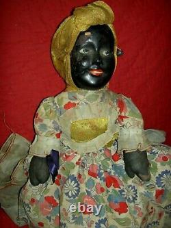 Extremely RARE black/white compo. 1930 Topsy-Turvy TWO-sided LARGE boudoir doll