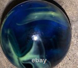 Extremely Rare 1 Marble. Blue with Electric Green Swirls. Vintage