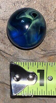 Extremely Rare 1 Marble. Blue with Electric Green Swirls. Vintage