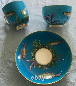 Extremely Rare 19th C Mintons Fish Cups And Saucer Trio Hand Painted G1302