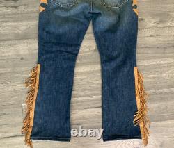 Extremely Rare 90s VTG RRL Double RL Ralph Lauren Leather Fringed Jeans 38 x 34