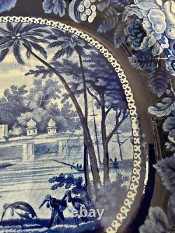 Extremely Rare Antique J Hill & Sons Surseya Ghaut Khanpore Blue/White Platter