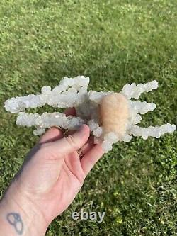 Extremely Rare Blue Chalcedony and Stilbite Stalactite