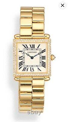 Extremely Rare Cartier Square Tank Obus 18k Yellow Gold Watch, Diamond Bezel