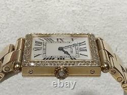 Extremely Rare Cartier Square Tank Obus 18k Yellow Gold Watch, Diamond Bezel