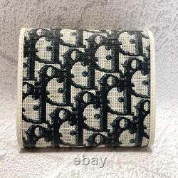 Extremely Rare Christian Dior Folding Wallet Trotter Pattern White Dark Blue Pvc