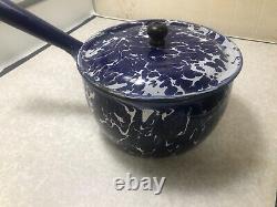 Extremely Rare Cobalt Blue Swirl Pan Graniteware Enamelware Antique Unique