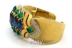 Extremely Rare! Crown TRIFARI Jewels of India Moghul Blue Green Clamp Bracelet