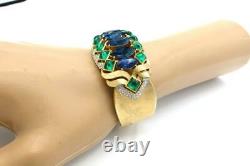 Extremely Rare! Crown TRIFARI Jewels of India Moghul Blue Green Clamp Bracelet