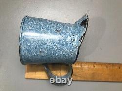 Extremely Rare Cup Measure Old Blue & White Graniteware Enamelware Antique
