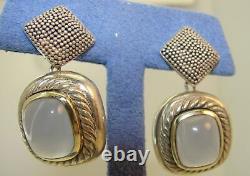 Extremely Rare David Yurman Sterling Silver & 14k Gold Blue Chalcedony Earrings