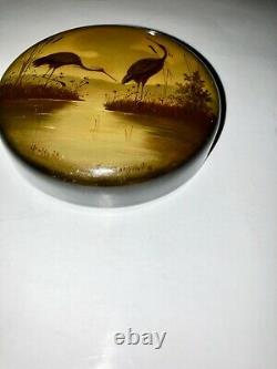 Extremely Rare Fedoskino 1979 Russian Lacquered Box. Blue Herons