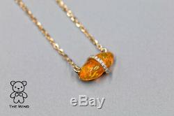 Extremely Rare Mexican Fire Opal Diamond Necklace Pendant 14K Yellow Gold