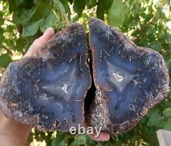 Extremely Rare Mirror Polished Big Turkish Blue Lace Stick Agate Pair Uv Reactiv