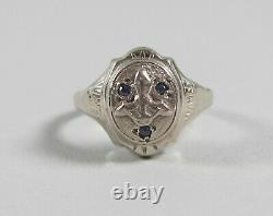 Extremely Rare Navy WAVES 14k White Gold Ring with3 Sapphires Size 5.75