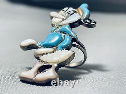 Extremely Rare Old Vintage Navajo Donald Duck Turquoise Sterling Silver Ring