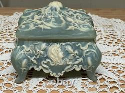 Extremely Rare Reuge Cameo Blue/ White Incolay Stone Music Box Plays Edelweiss