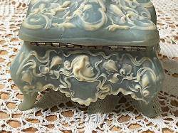 Extremely Rare Reuge Cameo Blue/ White Incolay Stone Music Box Plays Edelweiss