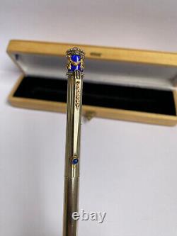 Extremely Rare Rus Silver 14k Gold Blue Enamel Ballpoint Pen Made in Russia