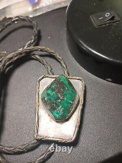 Extremely Rare Stone Bolo Tie Bennett Pat Pend Clasp Sterling Stamped