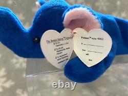 Extremely Rare Ty Original Peanut Roral Blue Elephant with Tags excellent condit